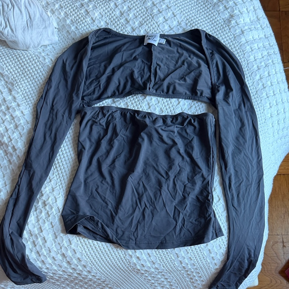 Princess polly Washed Charcoal Long Sleeve Bolero and Tube Top Set